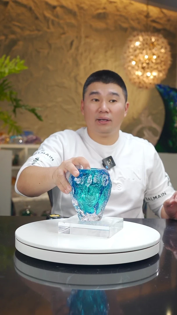 手工艺品琉璃宝石蓝色冰川纹香薰瓶