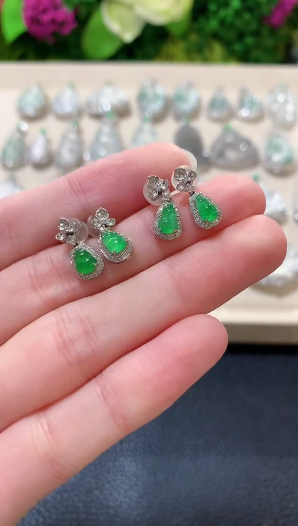 18K金镶嵌翡翠耳饰b25多样性一件发货