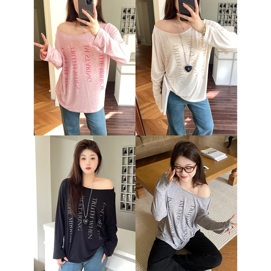 裂渡宣宣【舒芙蕾】微胖大码女秋时尚百搭显瘦印花长袖T恤ZY507R14