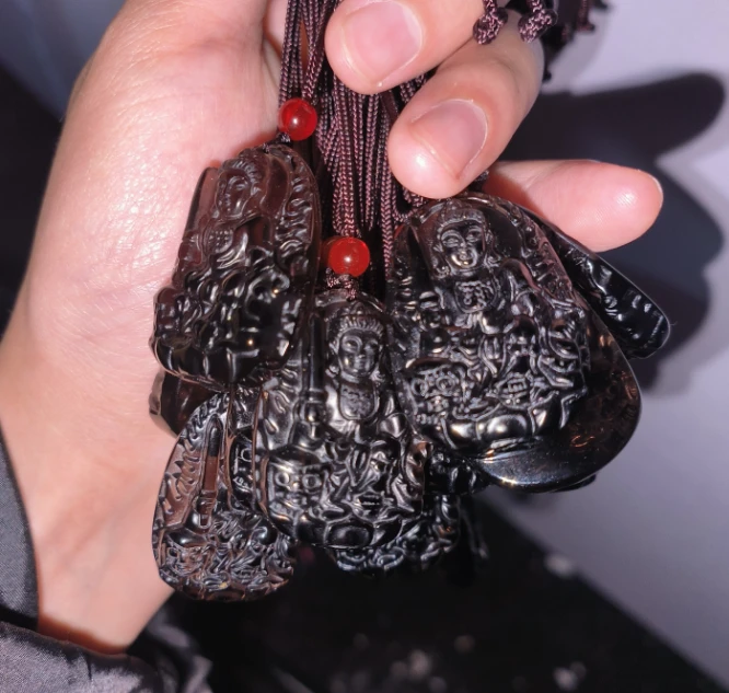 q4（玉姐珠宝）黑晶冰曜石不动明王吊坠-带绳-多样性只发一件