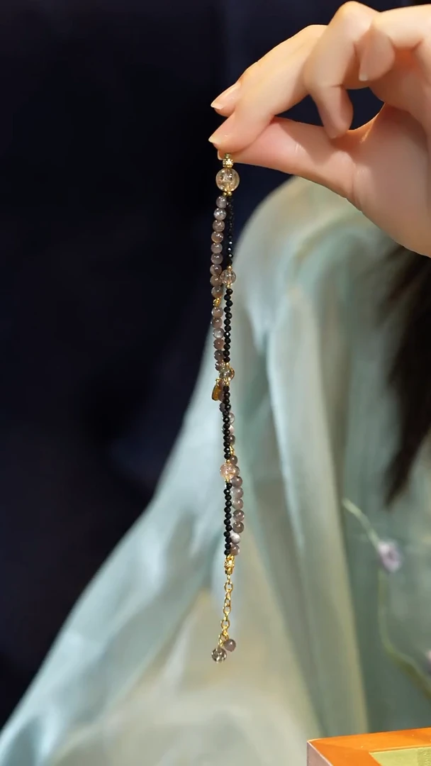 未镶嵌手链长石黑金超黑骨干双层手链