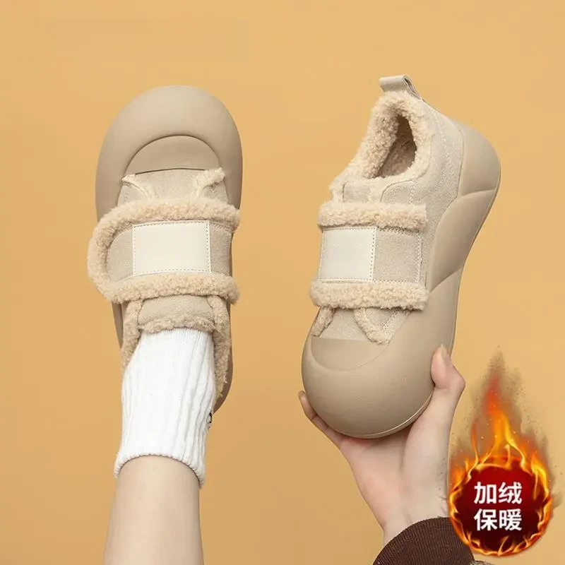 韩版百搭女鞋魔术贴板鞋2025冬季加绒加厚面包鞋增高厚底新款保暖
