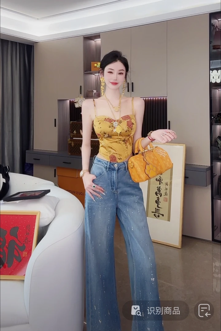 【雅乔定制】时尚百搭烫钻牛仔裤宽松阔腿长裤DYJJ-2510794