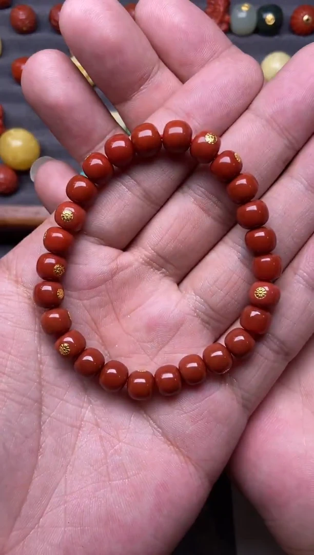 足金镶嵌南红玛瑙珠宝奇石 8mm