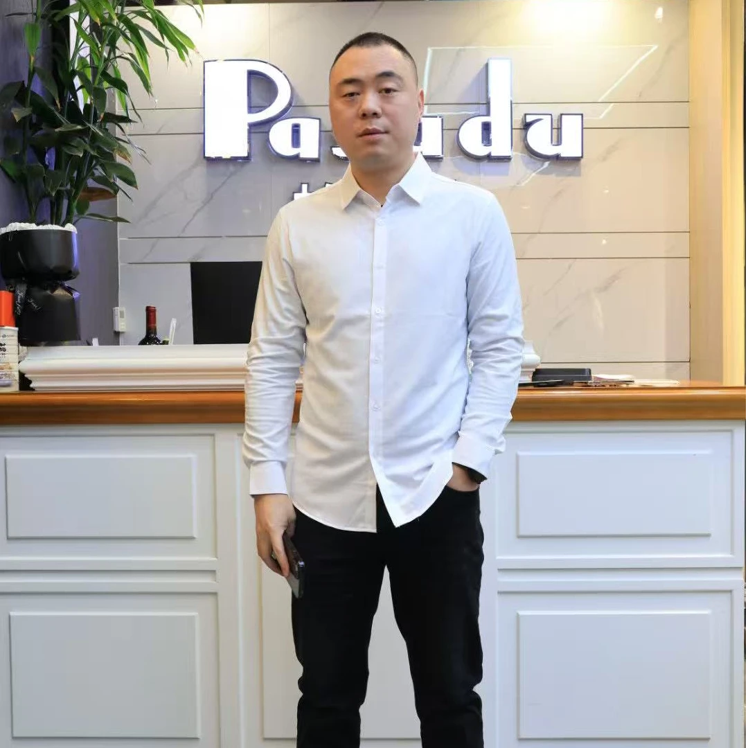 帕萨度男士春季商务休闲简约白色暗花衬衫6635007