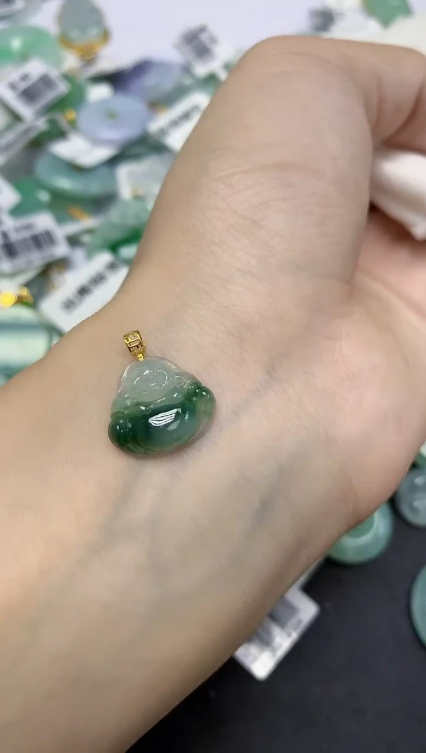 翡翠18K金镶嵌颈饰天然缅甸翡翠A货百元以上9元证书费自理