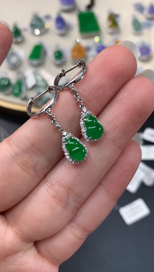 【闪购商品】翡翠耳饰18K金镶嵌A286多样性发一件|3980