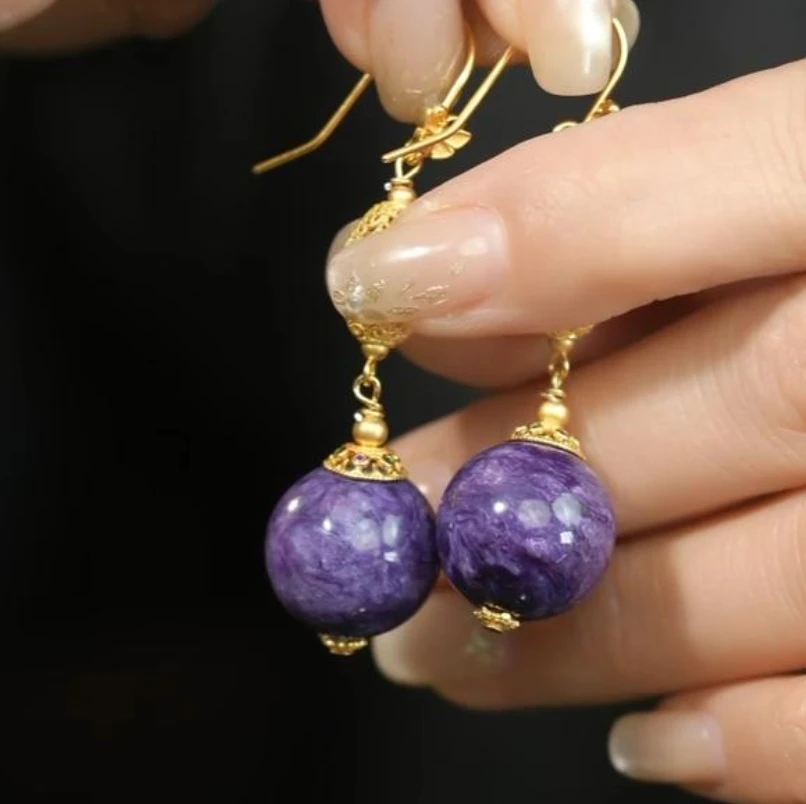 R*紫龙晶圆珠耳钩16mm@XMG14111773@