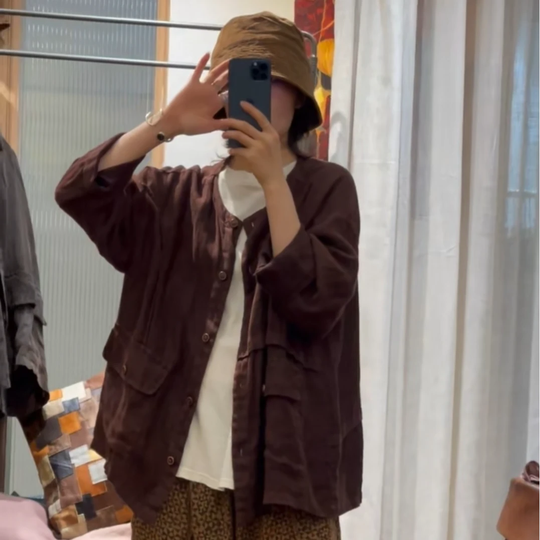 疯子张春季时尚新款休闲宽松纯色复古百搭开衫外套衬衫#08152