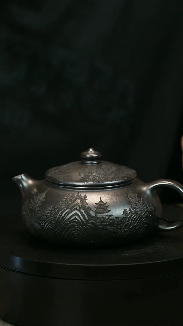 茶壶紫砂清***8H1823李传荣石黄刻绘寒江