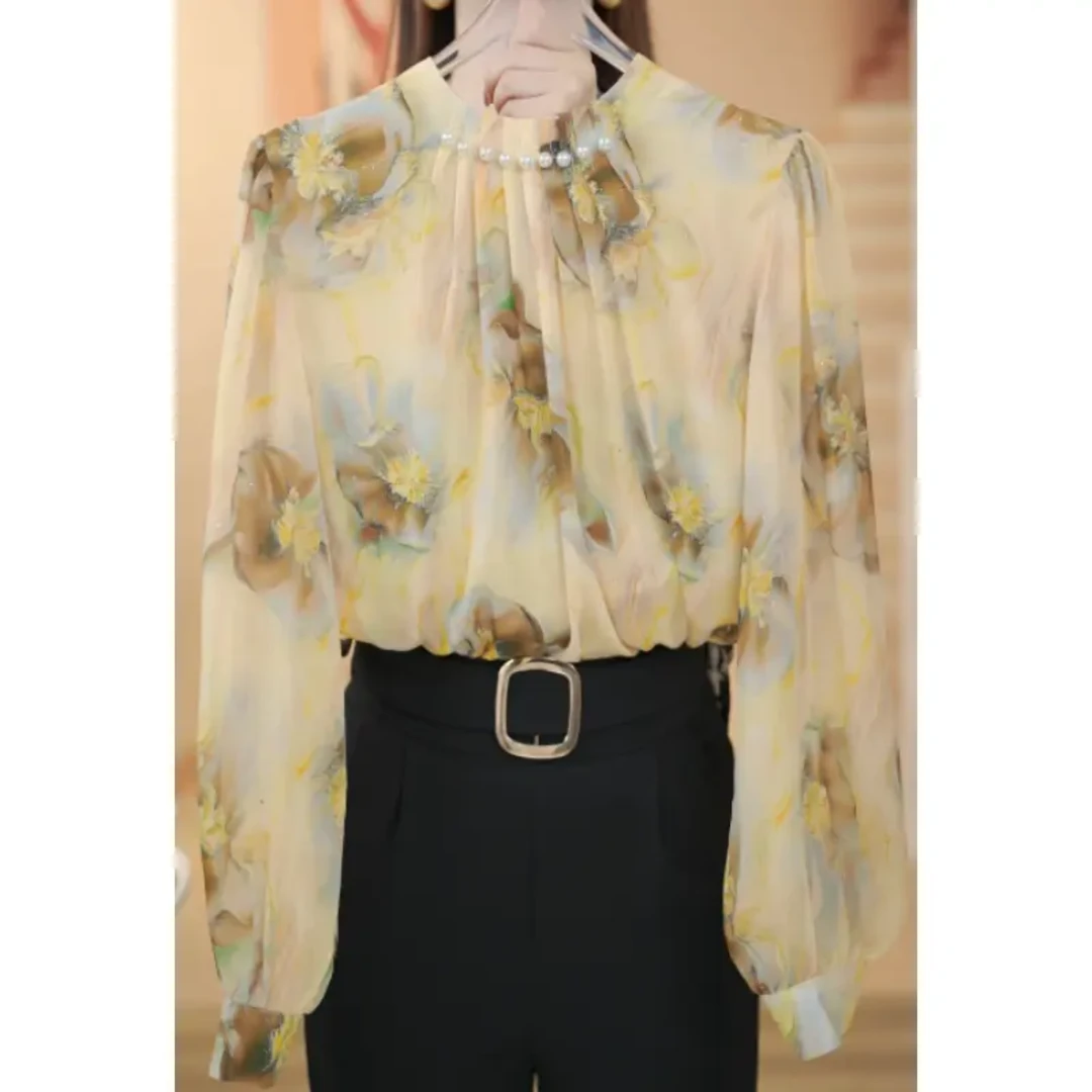 X2025新款原版正品钉珠长袖时尚衬衣女春季新款高贵洋气减龄小衫