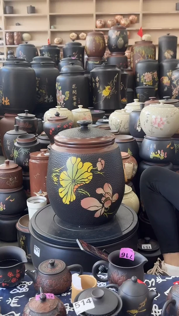罐瑕疵茶缸高35cm锤纹彩填 406