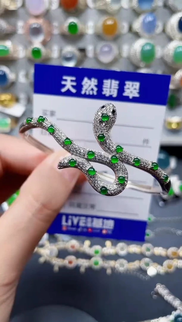 翡翠手镯银S925镶嵌261