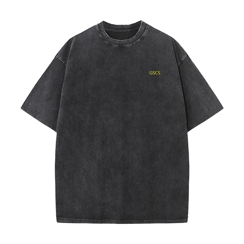 潮牌美式街头水洗做旧破坏哥特字体印花宽松时尚百搭ins短袖T恤男