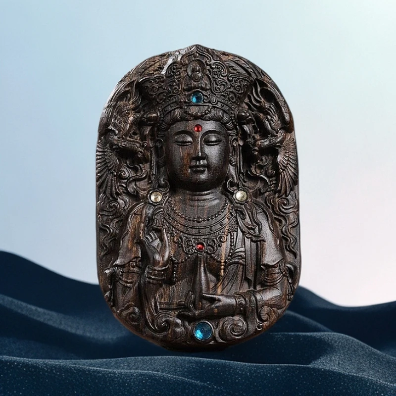 龙凤净瓶雕刻自在观音菩萨投影吊坠木雕挂件桌面小摆件禅意观世音