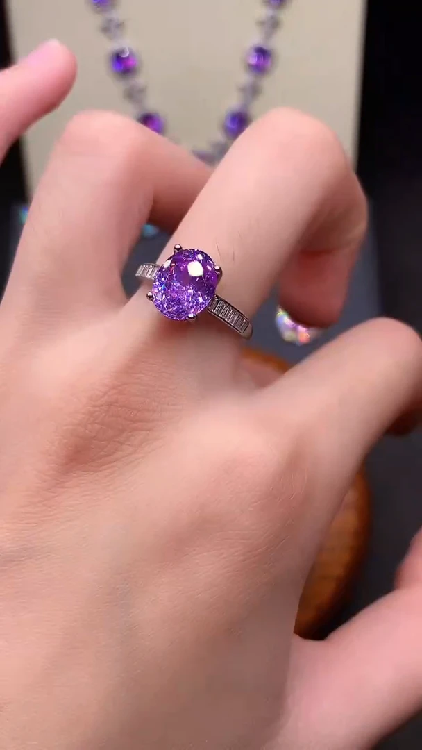 银S925镶嵌戒指紫色碧玺....