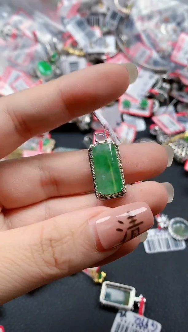 银S925镶嵌戒指翡翠智**?天然A货缅甸翡翠