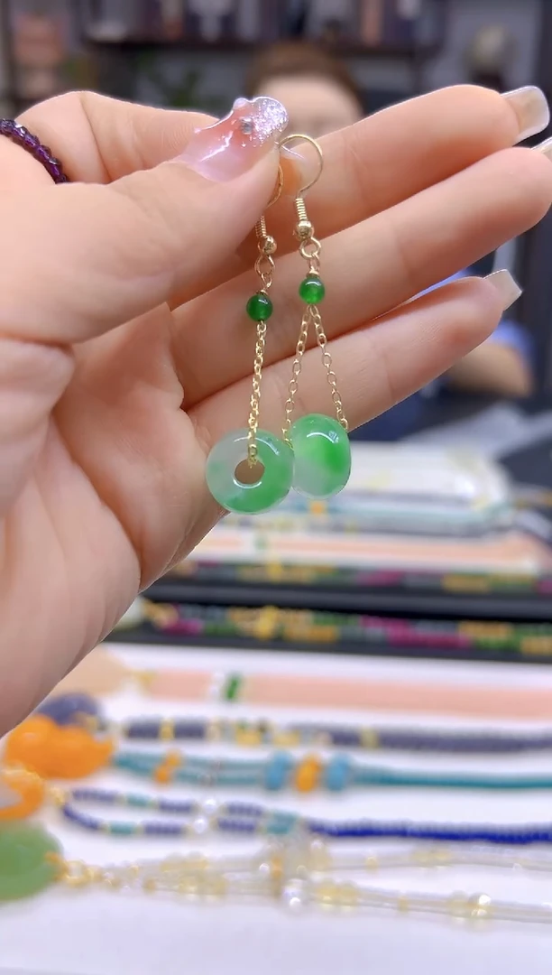 翡翠14K金镶嵌耳饰DIY款E624