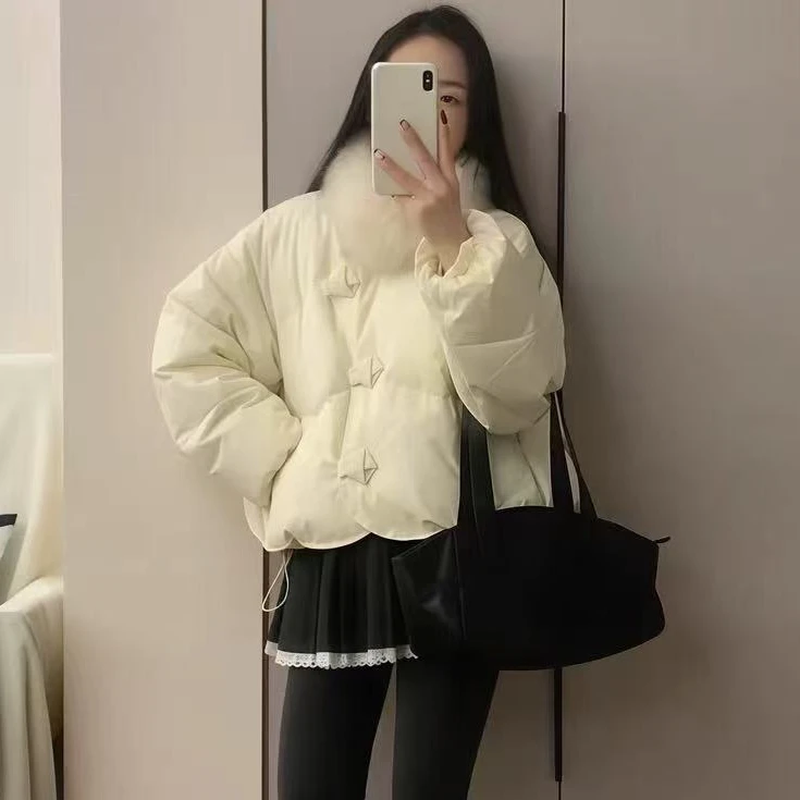 L S 短款羽绒服 单排扣ins少女风网红轻薄圆领韩版时尚公主风女