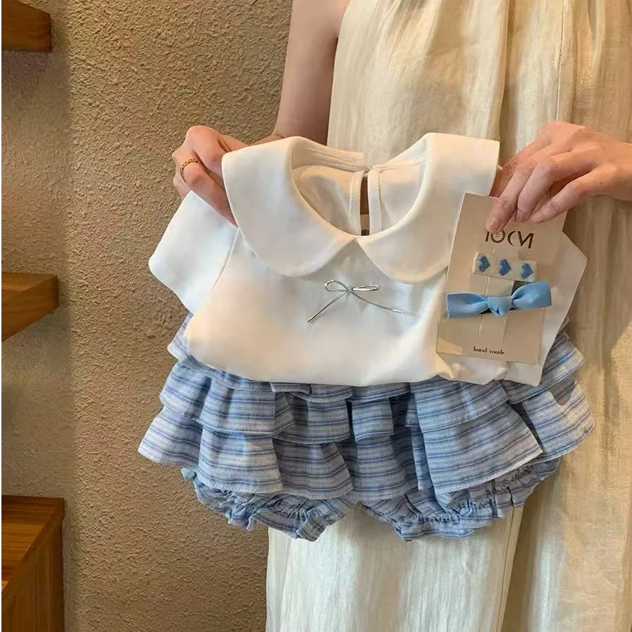 韩国童装~女童洋气两件套2025新款小童可爱甜美夏装T恤女宝宝套装