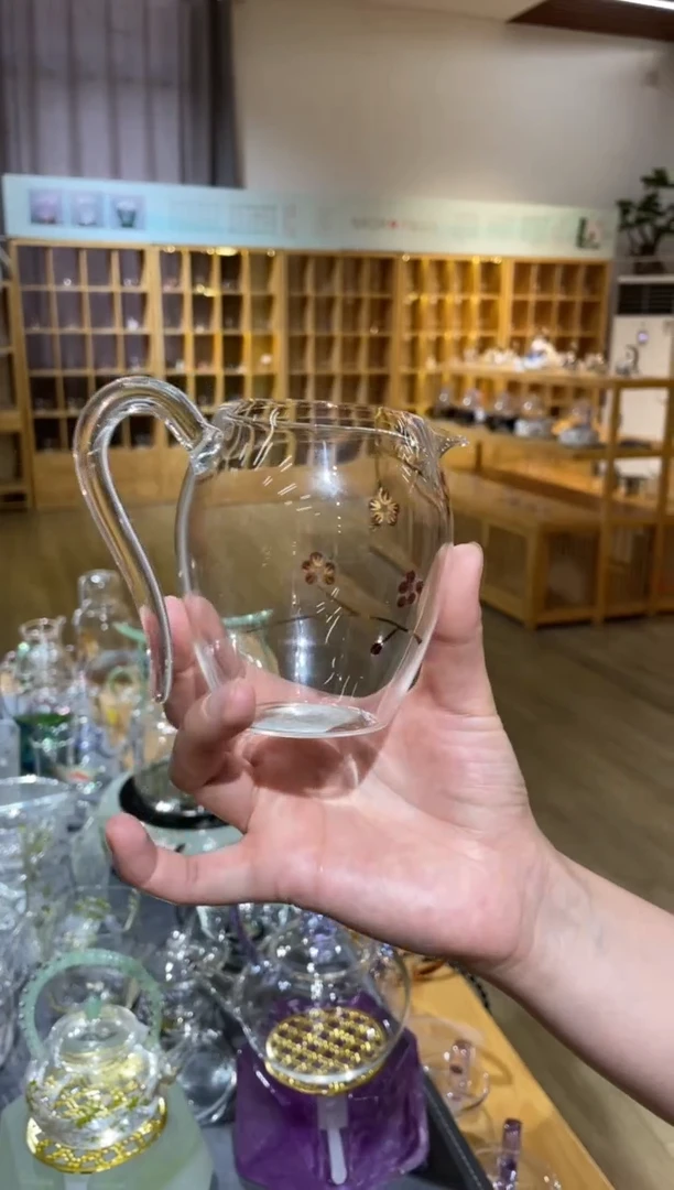 玻璃手工艺品手绘雕刻梅花公道杯