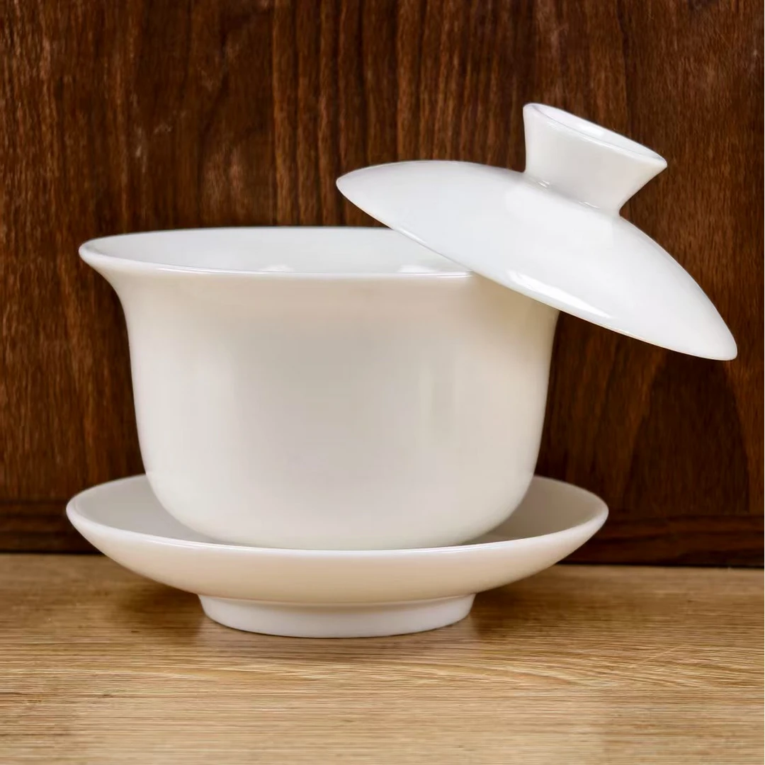 180ml悬停盖碗可旋转羊脂玉陶瓷三才盖碗