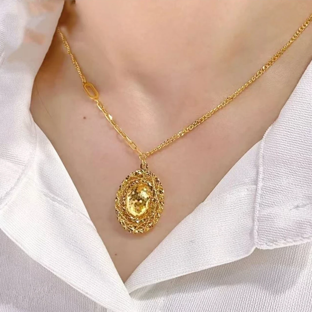 周大生黄金超闪鱼鳞鸽子蛋项链足金椭圆形5G套链百搭链