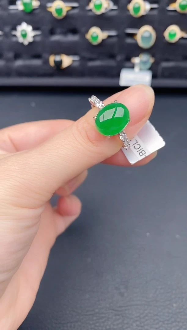 银S925镶嵌戒指翡翠天然a货翡翠78