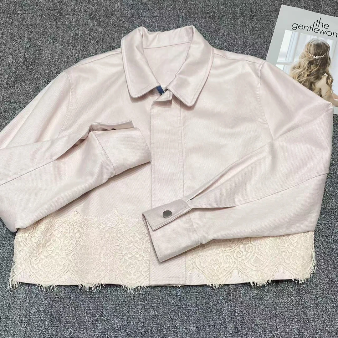 C12837 蕾丝边牛仔外套