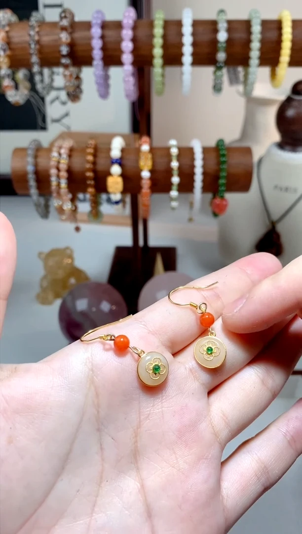 【闪购商品】和田玉耳饰银S925镶嵌耳钩