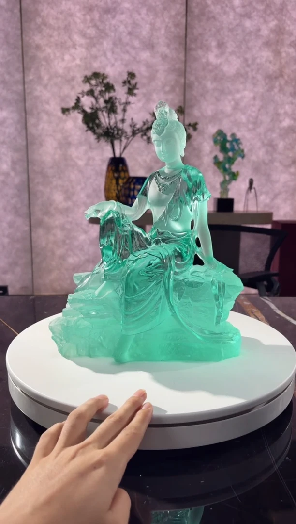 摆件璨石美学天青色水月观音琉璃摆件