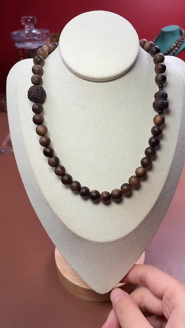 沉香手串沉水越南富森红土瘿子瘤疤08两圈设计款