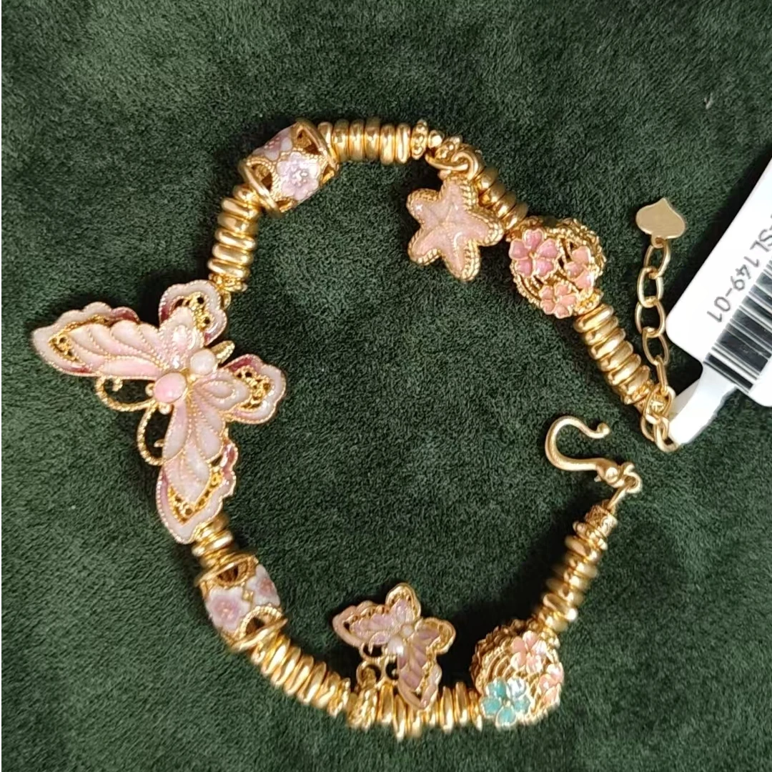 足金999落樱粉蝴蝶海星手链SL149