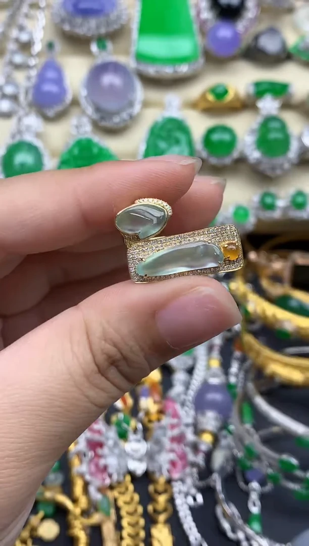 翡翠戒指18K金镶嵌613-春日珠宝