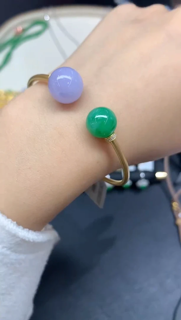 18K金镶嵌手镯翡翠手镯A377|9800