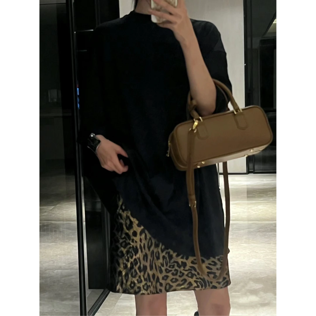 新款精致小圆领oversized落肩设计大廓形短袖时髦精T恤连衣裙4277