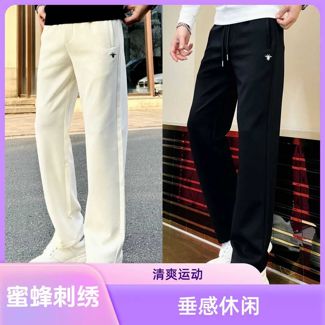 2025秋冬蜜蜂刺绣加绒加厚男休闲裤垂感长裤男士休闲裤运动裤卫裤