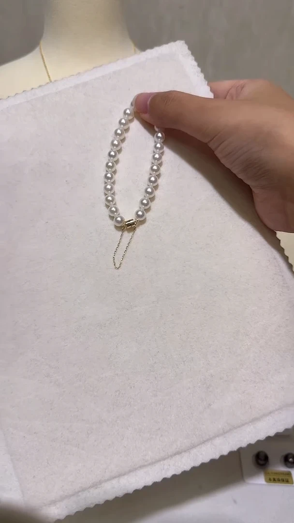 海水珍珠18K金镶嵌手链.