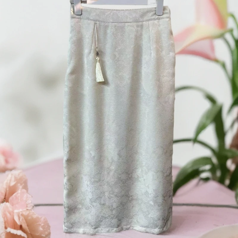 新中式简约高腰百搭小众显瘦开叉休闲半身裙587