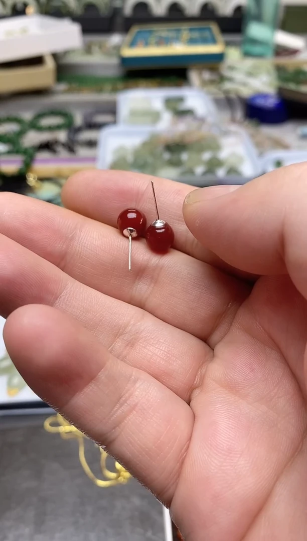 【闪购商品】玛瑙/玉髓耳钉银S925镶嵌拍一发一