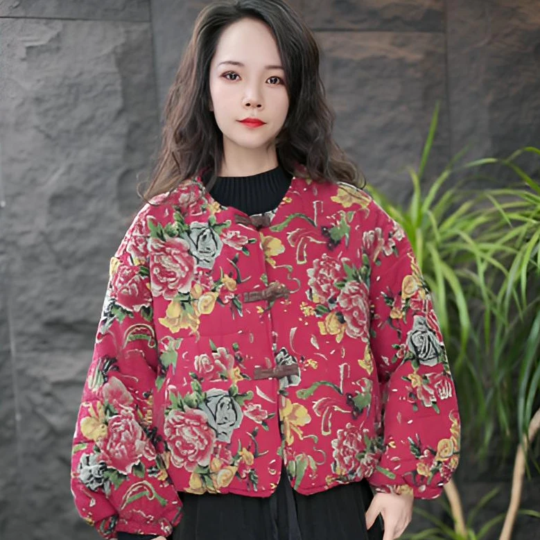 JJ【灯篓袖棉衣】常规印花宽松型长袖棉衣宽松网红文艺拼接棉服
