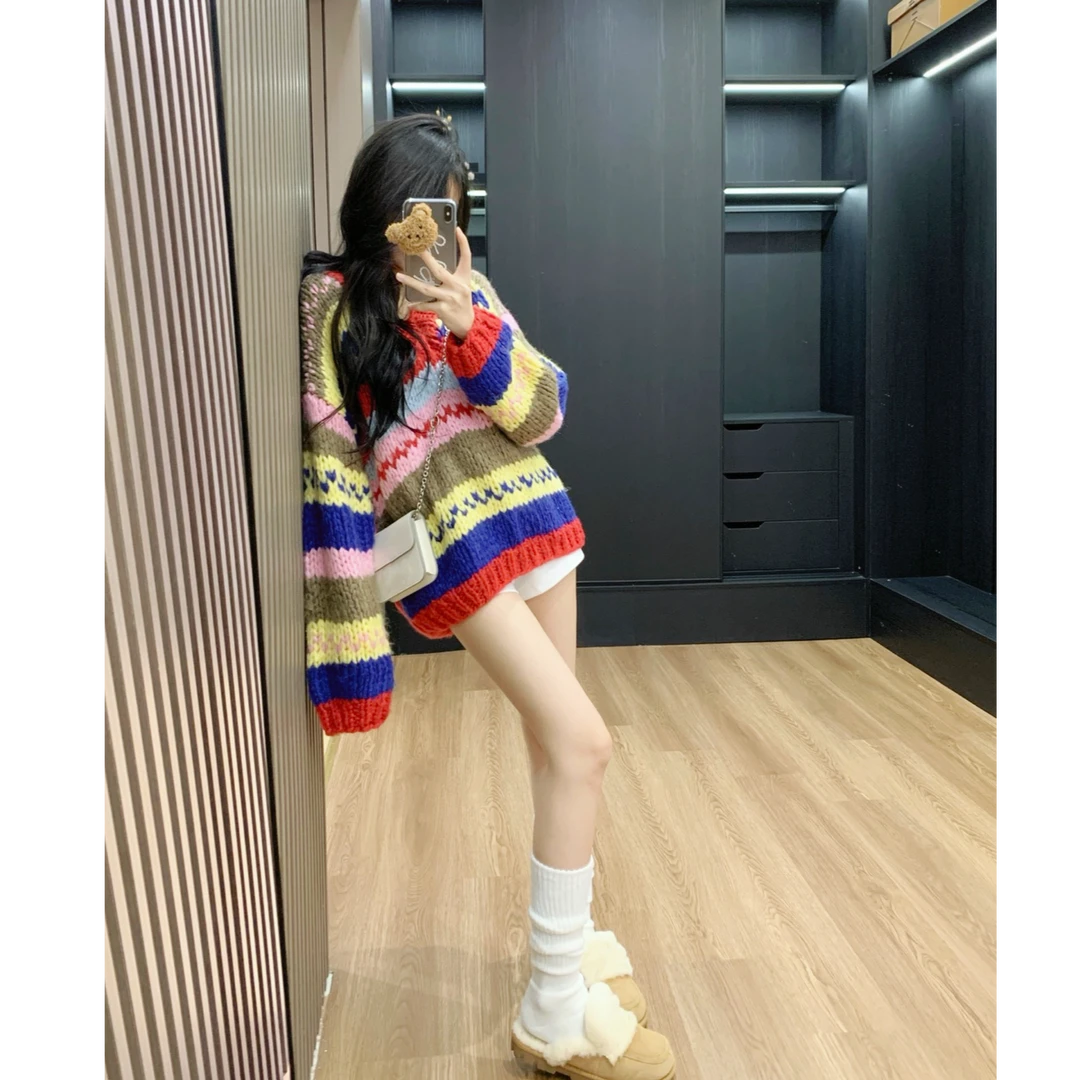 【现货】Leathercat毛衣慵懒高级感女条纹加厚针织衫巨好看的上衣