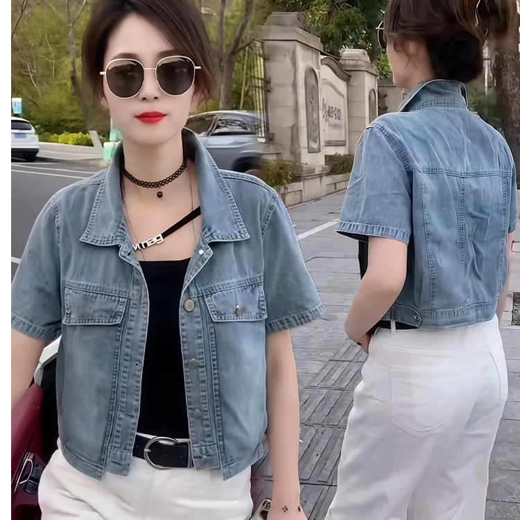 高级感短款牛仔外套女2025夏季新款小个子显瘦时髦POLO领短袖上衣