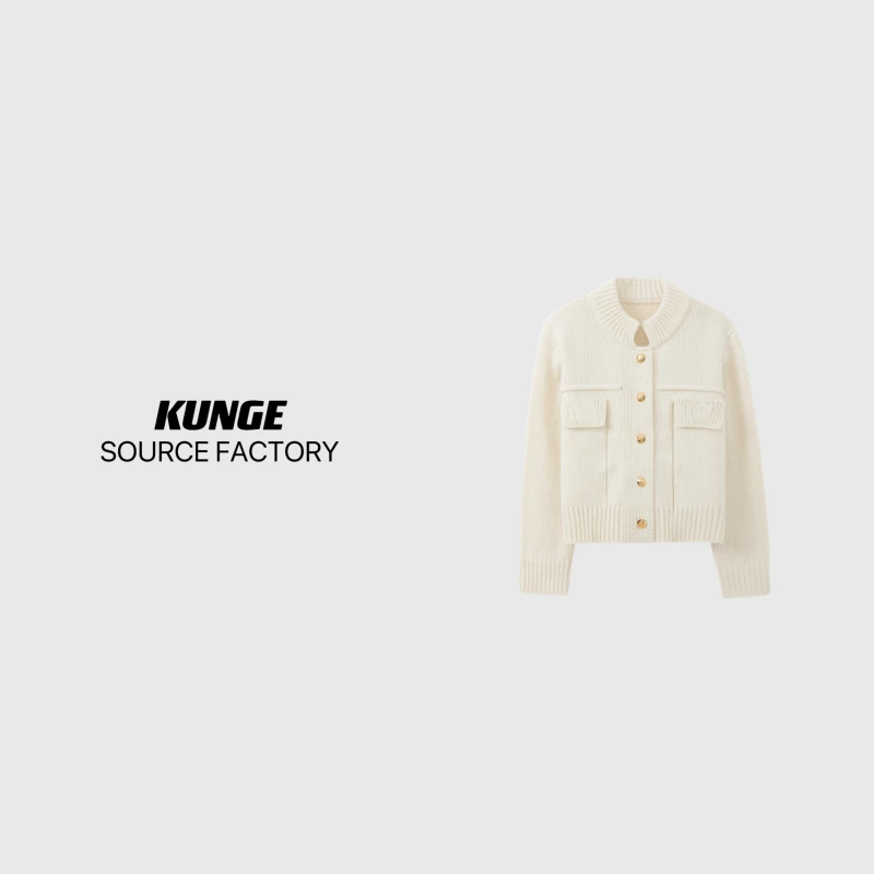 KUNGE 黑色明线双口袋单排扣针织外套-8672