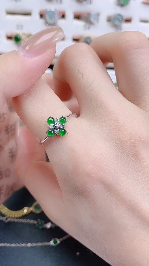 银S925镶嵌戒指翡翠天然翡翠