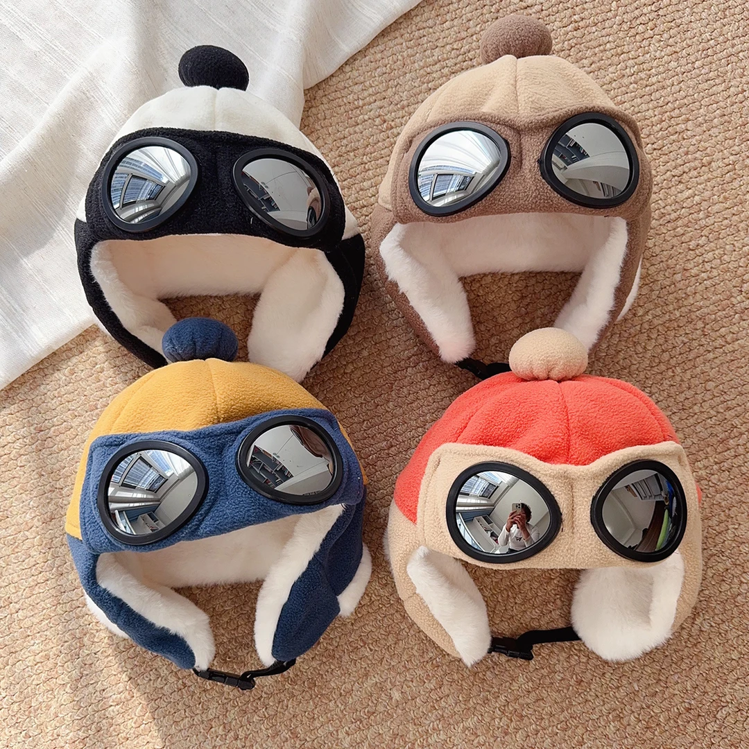 儿童保暖护耳加绒眼镜护耳玩雪滑冰加厚宝宝帽子冬天超酷婴儿帽子