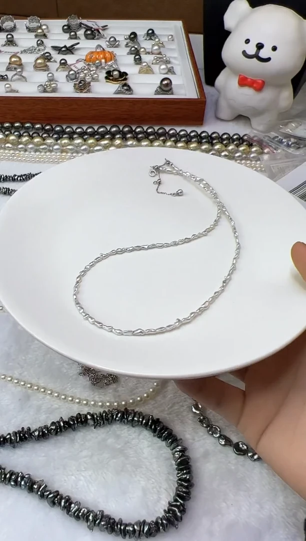 颈饰银S925镶嵌海水珍珠金珠