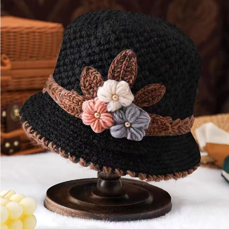 手工帽子时尚百搭秋冬盆帽保暖中老年韩版