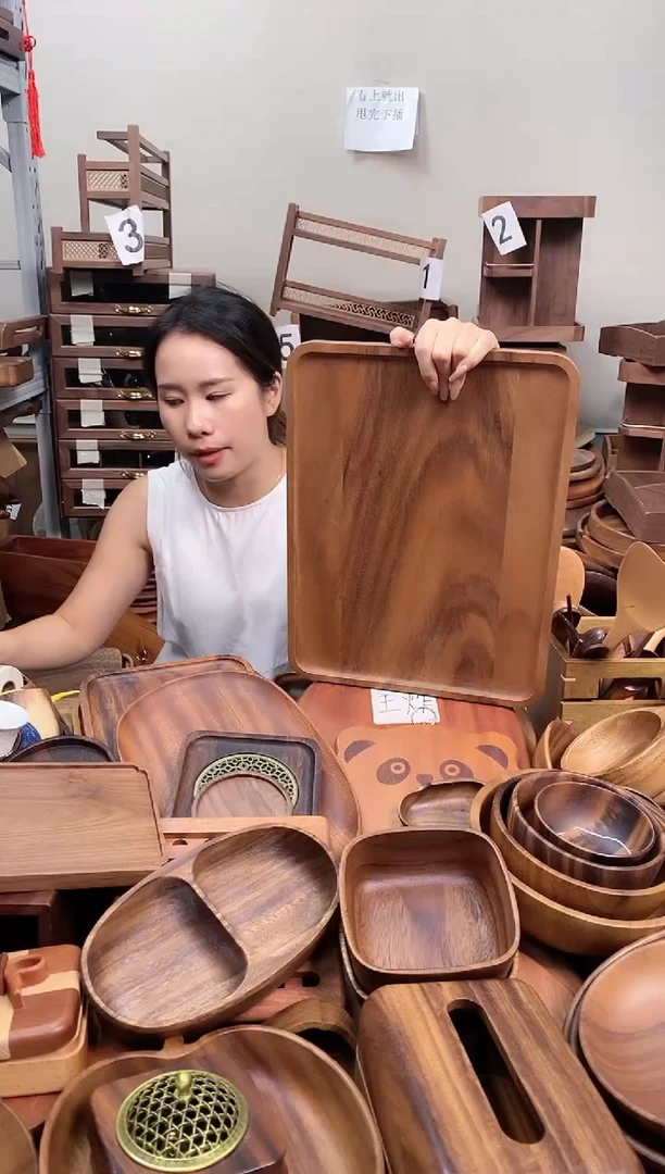 木   南美胡桃木带手抓槽托盘40*30*2cm