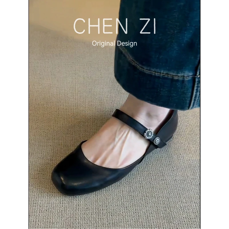 羊皮版～法式温柔真皮玛丽珍芭蕾舞鞋女一字带平底奶奶鞋单鞋